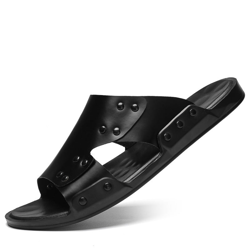 Men's Spring And Autumn Slippers Cowhide Large Size Beach Shoes Sandals